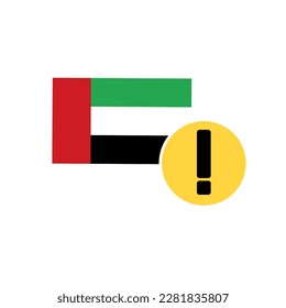 United Arab Emirates flag and caution icon. Warning from the government. Vector.