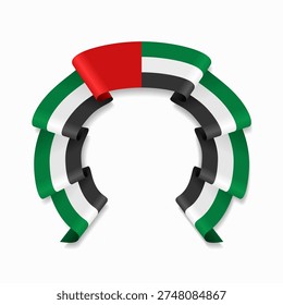 United Arab Emirates flag circular wavy ribbon, symbolizing national pride, ideal for patriotic badges, certificates, or cultural design themes. Vector illustration.