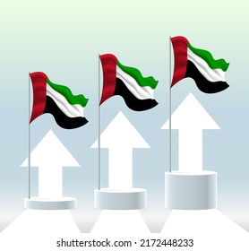 United Arab Emirates flag. The country is in an uptrend. Waving flagpole in modern pastel colors. Flag drawing, shading for easy editing. Banner template design.