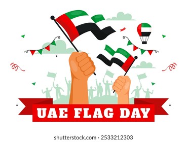 United Arab Emirates Flag Day Vector Illustration on 3rd November featuring National Flags and Decorative Ornaments in a Flat Style Cartoon Background