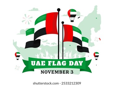 United Arab Emirates Flag Day Vector Illustration on 3rd November featuring National Flags and Decorative Ornaments in a Flat Style Cartoon Background