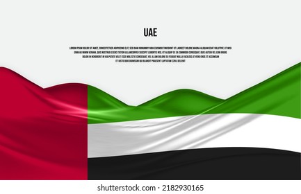 United Arab Emirates flag design. Waving UAE flag made of satin or silk fabric. Vector Illustration.