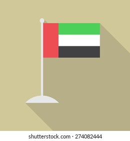 United Arab Emirates flag with flagpole flat icon with long shadow. Vector illustration EPS10