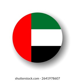 United Arab Emirates flag - flat vector circle icon or badge with dropped shadow.