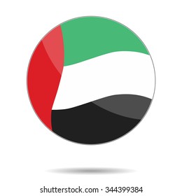 A United Arab Emirates flag. Flat icon. Eps10. Vector illustration. UAE color rounded sticker with shadow