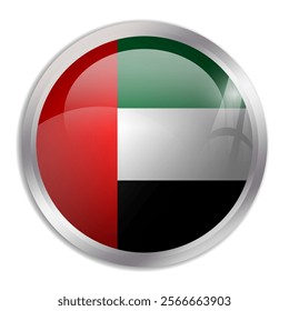 United Arab Emirates flag - glossy circle button displays a colorful flag representing a country cultural identity and heritage. The essence of national pride and unity.