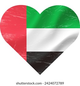 United Arab Emirates flag in heart shape grunge vintage. UAE flag heart. Vector flag, symbol. 