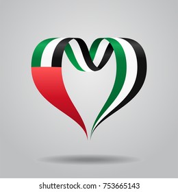 United Arab Emirates flag heart-shaped wavy ribbon. Vector illustration.