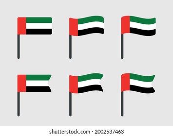 United Arab Emirates flag icons set, national flag of UAE symbols