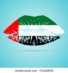 United Arab Emirates Flag Lipstick On The Lips Isolated On A White Background. Vector Illustration. Kiss Mark In Official Colors And Proportions. Independence Day svg