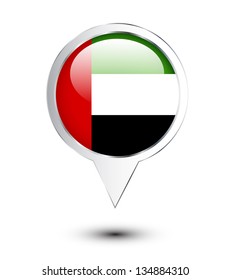 United Arab Emirates flag map location pin on white