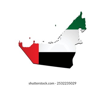 United Arab Emirates flag map on white isolated vector illustration
