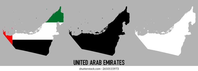 United Arab Emirates flag and map shape black and gray color.