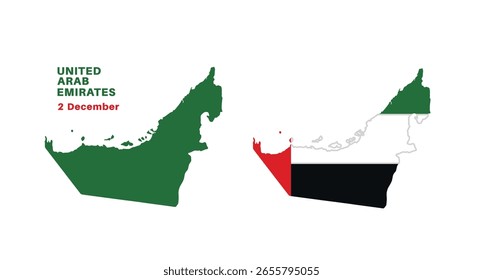 united arab emirates flag and map set. united arab emirates flag in official colors and proportions., map