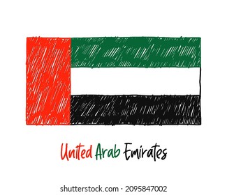 United Arab Emirates Flag Marker or Pencil Sketch Illustration Vector
