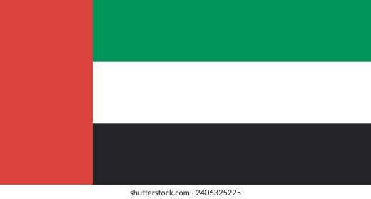 United Arab Emirates flag. The official ratio. Flag icon. Standard color. Standard size. A rectangular flag. Computer illustration. Digital illustration. Vector illustration.
