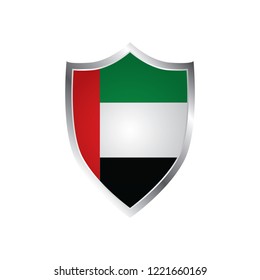united arab emirates flag on metal shiny shield vector illustration