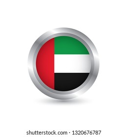 United of Arab Emirates Flag on Shiny Metallic Plate Frame.