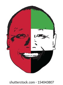 A United Arab Emirates flag on a face, isolated against white. 