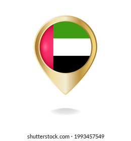 United Arab Emirates flag on golden pointer map, Vector illustration eps.10