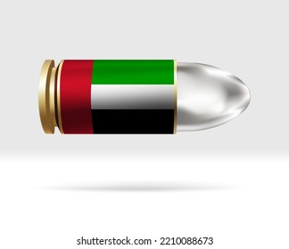 United Arab Emirates flag on bullet. A bullet danger moving through the air. Flag template. Easy editing and vector in groups. National flag vector illustration on background.