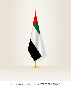 United Arab Emirates flag on a flag stand. Vector illustration.