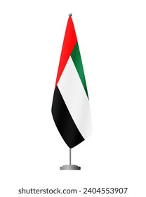 Flagge der Vereinigten Arabischen Emirate auf Flaggenstand für offizielle Treffen, transparenter Hintergrund, Vektorgrafik