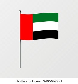 United Arab Emirates flag on flagpole. Vector illustration.