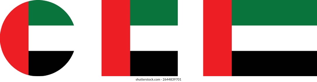 United Arab Emirates flag PNG vector. United Arab Emirates square and round icon isolated on transparent PNG background. United Arab Emirates flag icon.
