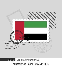 Sello postal de la bandera de los Emiratos Árabes Unidos. Ilustración vectorial aislada en el fondo de la estampilla postiza gris y especificar es eps10 vector.