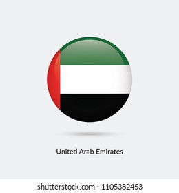 United Arab Emirates flag - round glossy button. Vector Illustration.