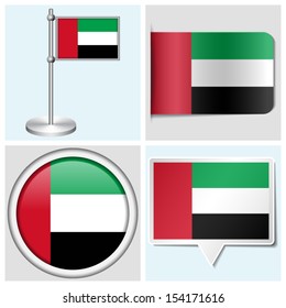 United Arab Emirates flag - set of various sticker, button, label and flagstaff
