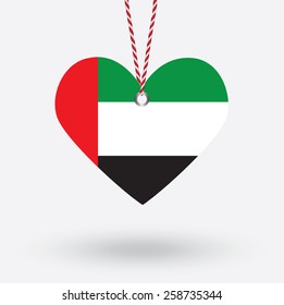 United Arab Emirates flag in the shape of a heart with hang tags
