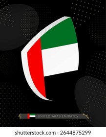United Arab Emirates Flag Shield icon in 3D on Dark Modern Abstract Rugby Background. Perfect for sports events, heritage themes, national celebrations, and patriotic designs.
