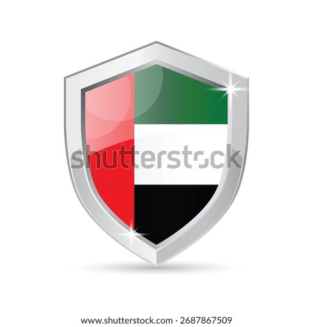 United Arab Emirates flag shield logo national emblem silver glossy badge vector illustration
