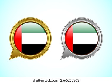 United Arab Emirates flag speech bubble. Speaking flag icon in gold and silver color