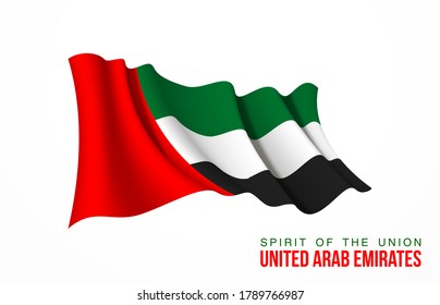 United Arab Emirates flag state symbol isolated on background national banner. Greeting card National Day spirit of the union United Arab Emirates. Illustration banner with realistic state flag of UAE
