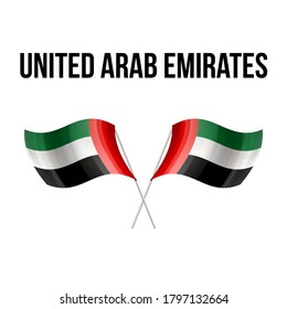 United Arab Emirates flag state symbol isolated on background national banner. Greeting card National Day spirit of the union United Arab Emirates. Illustration banner with realistic state flag of UAE