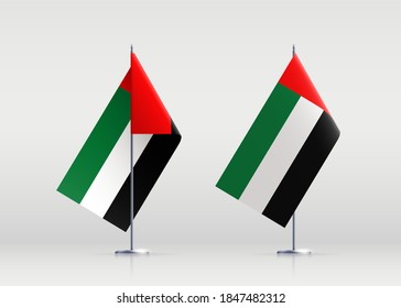 Flaggenstaatsymbol der Vereinigten Arabischen Emirate einzeln auf nationalem Hintergrund. Grußkarte National Day Geist der Union Vereinigte Arabische Emirate. Illustrationsbanner mit realistischer Staatsflagge der VAE