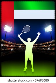 United Arab Emirates Flag with Tennis Player on Stadium Background Original Illustration