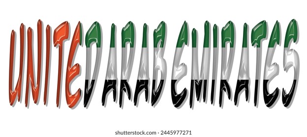 United Arab Emirates flag text font, 3D United Arab Emirates flag colorful background, UAE flag vector illustration