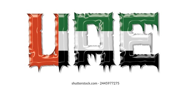 United Arab Emirates flag text font, 3D United Arab Emirates flag colorful background, UAE flag vector illustration