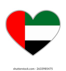 Bandera de los Emiratos Árabes Unidos. Bandera de amor de los EAU. Bandera de Emirates en forma de corazón. Símbolo de amor. Ilustración vectorial.

