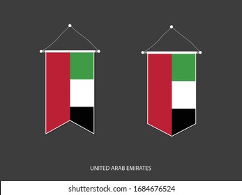 Die Flagge der Vereinigten Arabischen Emirate in verschiedenen Formen, Fußballflagge Pennant Vektorillustration, Vektorillustration Illustration.