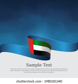 United arab emirates flag with wavy ribbon on a blue white background. Background with flag of uae. UAE national poster. Vector design state patriotic banner, cover, business flyer