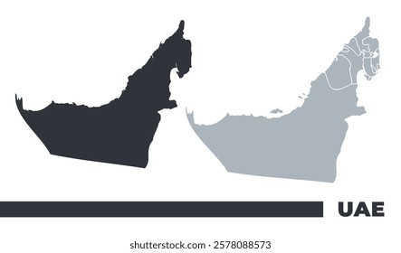 United Arab Emirates flat and border outline vector maps