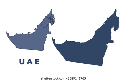 United Arab Emirates flat and outline vector map set