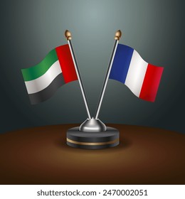 United Arab Emirates and France table flags relation with gradient backgrund. Vector Illustration