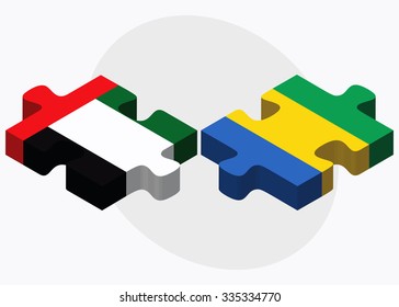 United Arab Emirates and Gabon Flags in puzzle isolated on white background