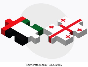 United Arab Emirates and Georgia Flags in puzzle isolated on white background